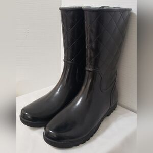 Sperry Top-Sider Quilted Rubber Rain Boots Black Size 8